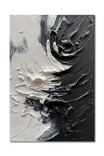 NANKAI Art Hand-painted Thick texture black and white minimalist oil painting 36x24 inches home wall art Deco oil painting