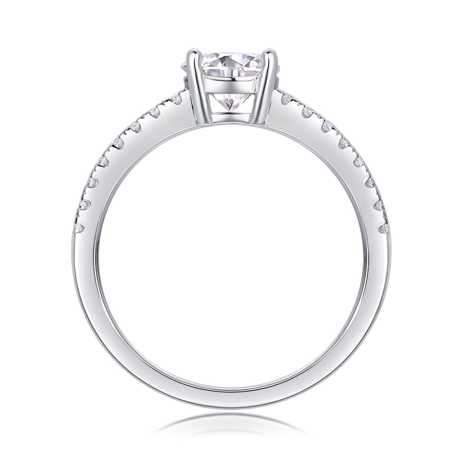 Anello per proposta di matrimonio, da donna, sottile, sottile, con moissanite rotonda, 2 carati, in argento bianco 14 carati, misura 50 (15,9)