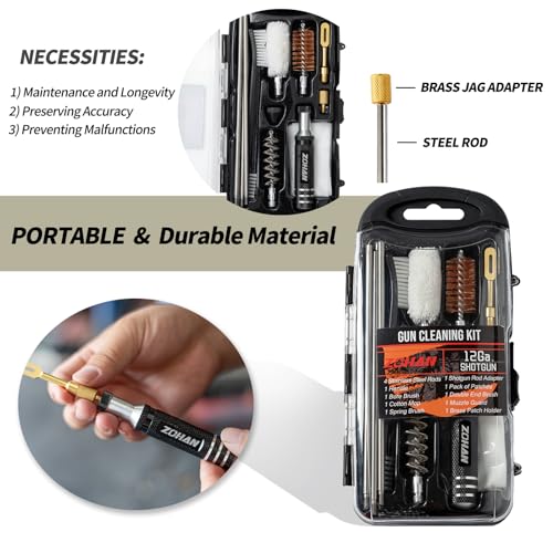 Image of ZOHAN Gun Cleaning Kit for 12 Gauge - 13-in-1 Shotgun Cleaning Kit with Reinforced Brass Jags, Gun Cleaning Brush, Shotgun Cleaner Supplies