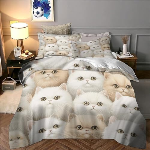 Housse de couette chat 3D avec éclair dissimulé et drap duveteux microfibre