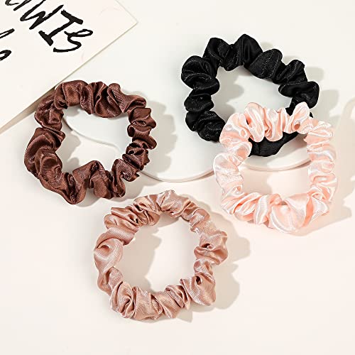 Image of Satin Silk Hair Ties Small Mini Scrunchy for Women Cute Ponytail Holders Mini Bulk Scrunchies Elastic Hair Bands for Thick Curly Hair Pony Tails Hair Ties (12 Pcs)