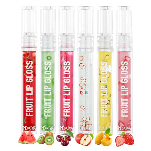 EnMart 6 Piezas Lip Oil Hidratante Lip Gloss Fruta Brillo de Labios Voluminizador Transparente Gloss Labios Lip Plumper Líquido Lápiz Labial para Niñas Mujer Regalos Cumpleaños Navidad Maquillaje