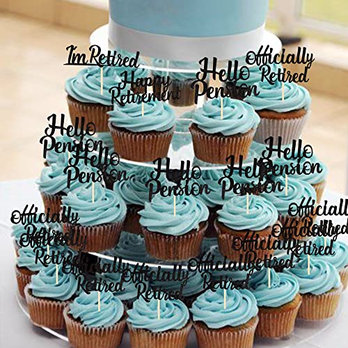 Rsstarxi 24 Pack Happy Retirement Cupcake Toppers Black Glitter I'm Retired Officially Retired Cupcake Picks For Retirement Theme Farewell Party Cake Decorations Supplies #TOP5