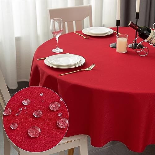 Yeahshion Nappe Ronde Anti-Tache Rouge Noël Φ150cm, Nappe Imperméable Effet Lin Polyester pour...