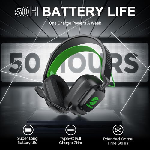Image of 2.4GHz Wireless Gaming Headset for PC, PS5, PS4, Switch & Mac, Bluetooth Headset with Noise Canceling Microphone, Low-Latency Stereo Audio, 50mm Drivers, Up to 50H