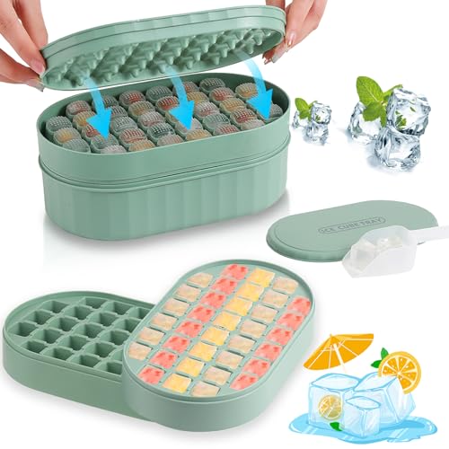 Homhut Cubiteras Para Hielo Con Tapa 72Pcs Cubitera Silicona sin Bpa Fácil Qquitar e Apilable Ice Cube Tray Tapas Antiderrames para Alimentos para Congelador/whisky/fruta(Verde)