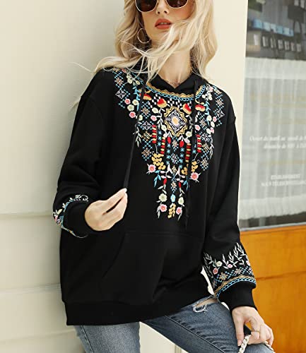 Higustar Boho Mexican Flora Embroidered Sweatshirts For Women Vintage Bohemian Casual Cotton Long Sleeve Hoodies Fall Winter Pullover Hoodie #TOP4