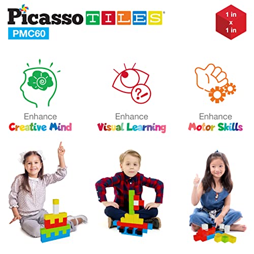 Magnetic Blocks Picasso Cubes 60 Piece Magnet Building Block 1" Puzzle 3D Cube Construction Toy W/ Free Idea Book Stem Learning Kit Education Stacking Sensory Mix & Match Toys Boy Girl Toddlers #TOP7