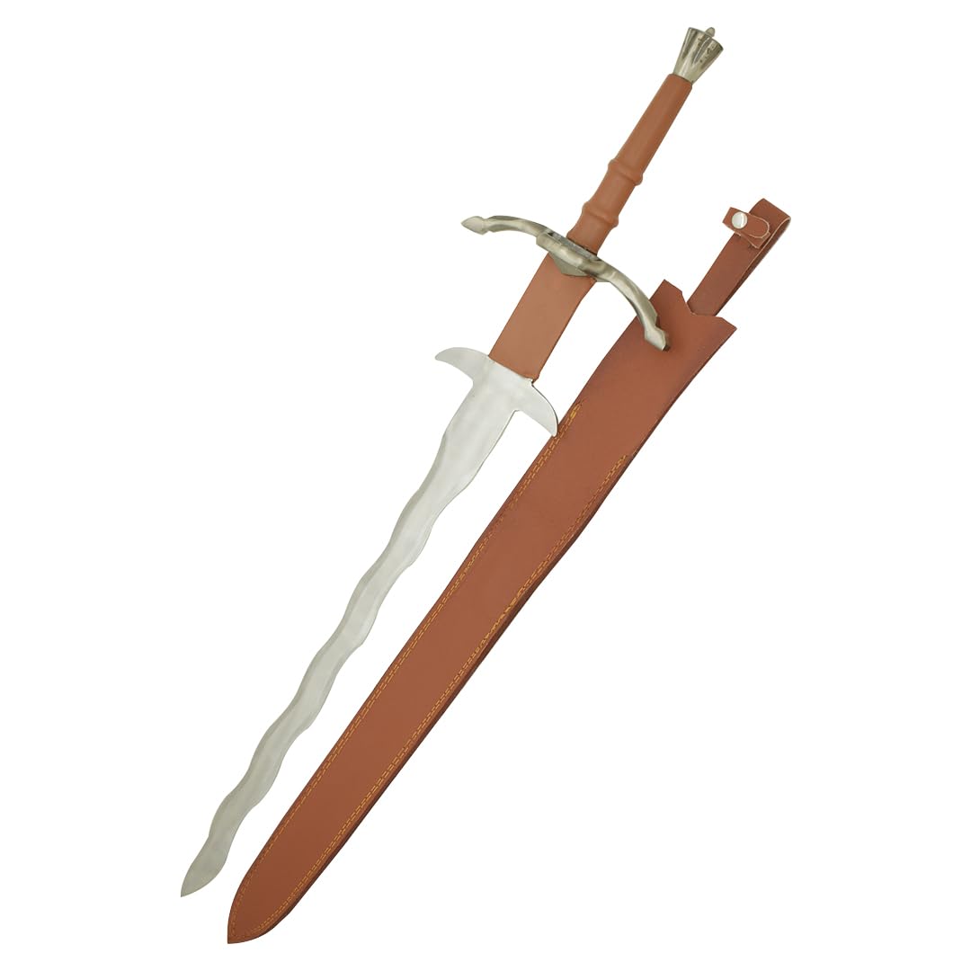 Medieval Warrior Custom Handmade Viking German Flamberge Sword with Leather Sheath