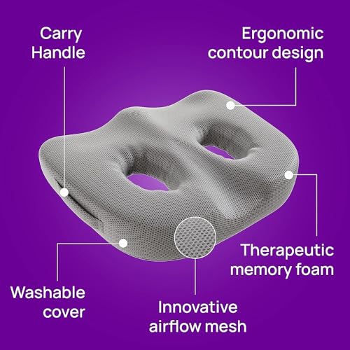 Image of Memory Foam Car Seat Back Support, Orthopedic Lumbar Back Rest for Back Pain Relief, Back Support Pillow for Office ChairCarBack Support Pillow,-Seat Cushion (Grey, CROCXY SEAT for Chair)