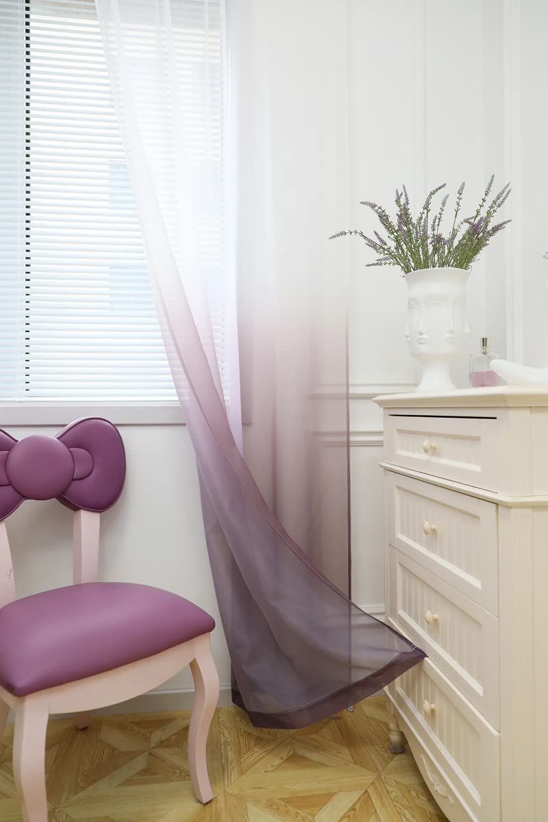 MOONVAN Windows Gradient Sheer Curtains 63 Inches Length 2 Panels Voile Light Filtering Sheer Curtains Panel Basic Rod Pocket for Bedroom Living Room Children Room Kitchen Yard