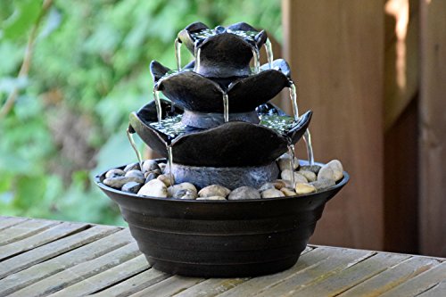 dobar® Design Tischbrunnen 96410e - Zimmerbrunnen dreistufig in Steinoptik - Kleiner Springbrunnen - Dekoratives Wasserspiel für Wohnzimmer/Büro/Indoor - Zierbrunnen - 22,2 x 22,2 x 20,6 cm - Schwarz