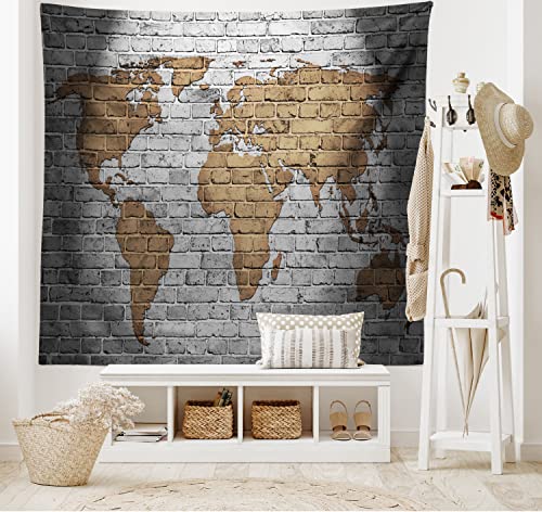 Ambesonne Vintage Tapestry, World Map on Old Brick Wall Countries