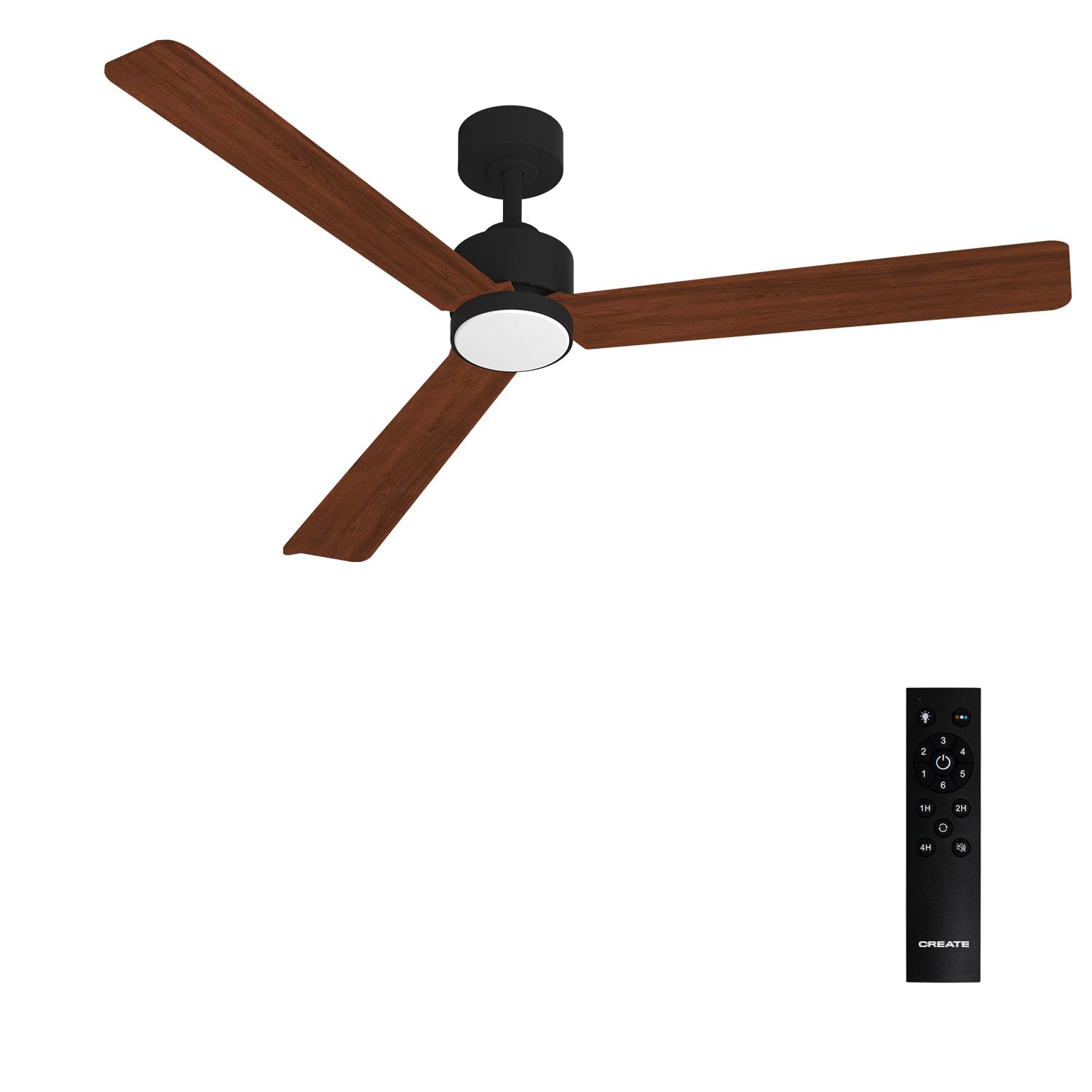 CREATE / WIND MODERN L/Ventilador de techo con luz negro madera oscura con mando / 40W, Luz LED 3 temperaturas, Ø152 cm, programable, 6 velocidades, función verano-invierno