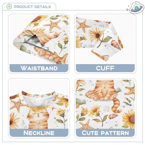 JUNZAN Cute Cartoon Cats Sunflowers Seastars White Little Boys Sweatshirts Hoodies Crewneck Kids Hoodies Boys Camping 4T3