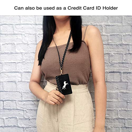 Image of Tainada Stick On Wallet with Detachable Neck Lanyard, Adhesive ID Credit Card Cash Holder with Faux Leather Animal Silhouette Compatible with Most Cell Phones + One Cord Wrapper (Black Unicorn)