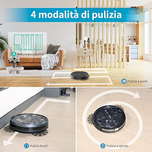 AIRROBO P20 Robot Aspirapolvere con Telecomando, Aspirazione 2800 Pa, Controllo App, 120 Minuti di Durata, Robot Aspirapolvere Domestico con Stazione di Ricarica, per Tappeti, Peli di animali