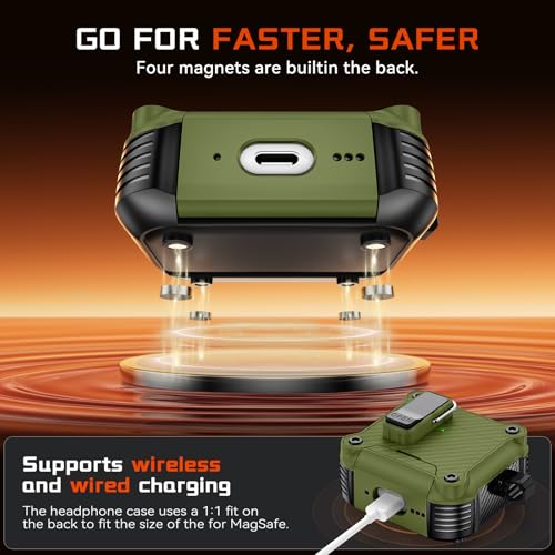 Image of Inesore for AirPods 4 Case with Secure Lock (Dark Green) | Phone Stand Design,Compatible with MagSafe,Automatic Snap Switch Secure Cover Carbon Fiber Texture with Cleaner Kit