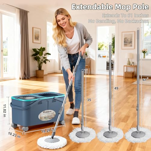 image for Wodemom 2025 Upgraded Gen 2 Spin Mop and Bucket Set with 4 Swivel Whee