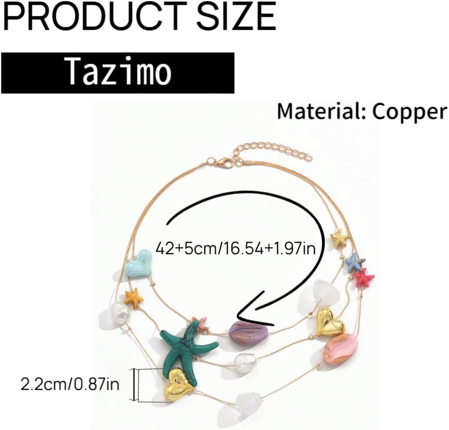 Layered Starfish Necklaces for Women,Colorful Sea Shell Charm Necklace Statement Star Pendant Necklaces Layered Gold Necklace Beach Seashell Starfish Boho Jewelry Gifts - Image 4