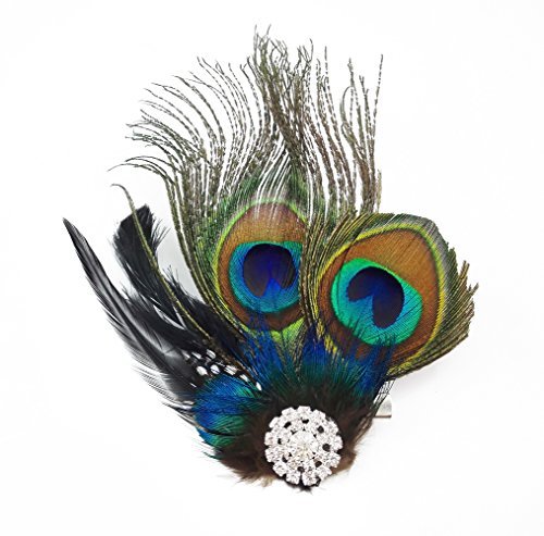 yueton faux Peacock Feather Hair Clip Pin Bridal Wedding Dance Party Hair Accessory