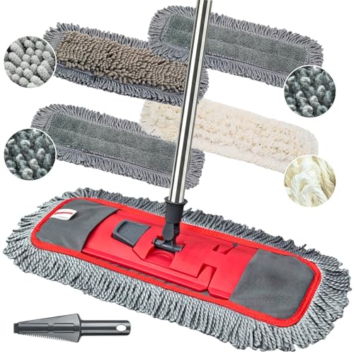 Dust Mop for Floor Cleaning with 4-in-1 Washable Pad System,