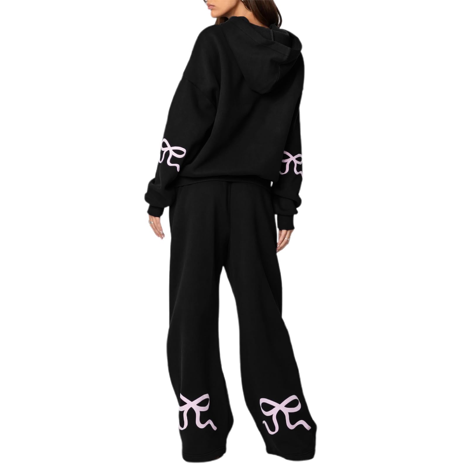 Chándal Y2K con lazo para mujer, 2 piezas, sudadera casual de manga larga para adolescentes y niñas, sudadera con capucha de gran tamaño