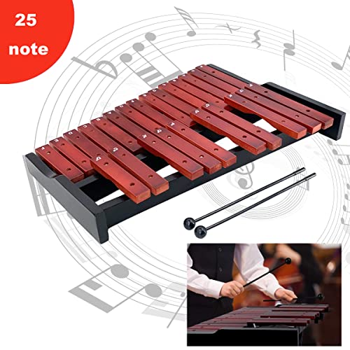 Image of Portable Professional 25 Key Xylophone, Alto Wood Xylophone, Percussion Bell Kit, Diatonic Scale from F to F, Semitone Scale from F to D (Rose Wood)