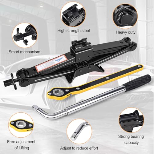 Image of Scissor Car Jack 2.5 Ton (5511 lbs) Tire Changing Kit with Lug Wrench - Emergency Kit for Car, SUV, MPV