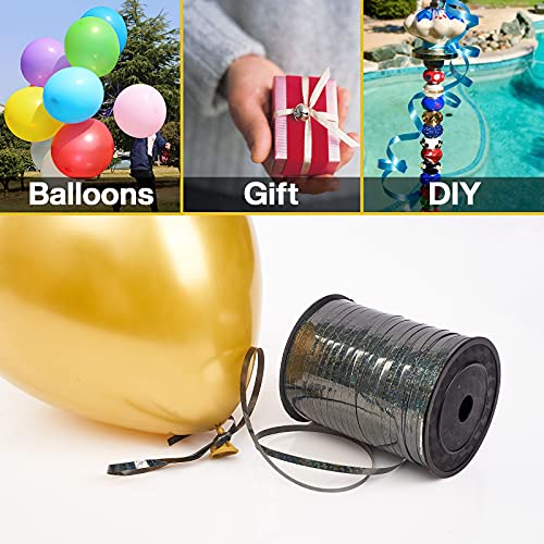 Image of PartyWoo Iridescent Crimped Ribbon, 500 Yard Black Metallic Curling Ribbon for Crafts, Gift Wrapping, Balloons, Hair, Florist (1 Roll)