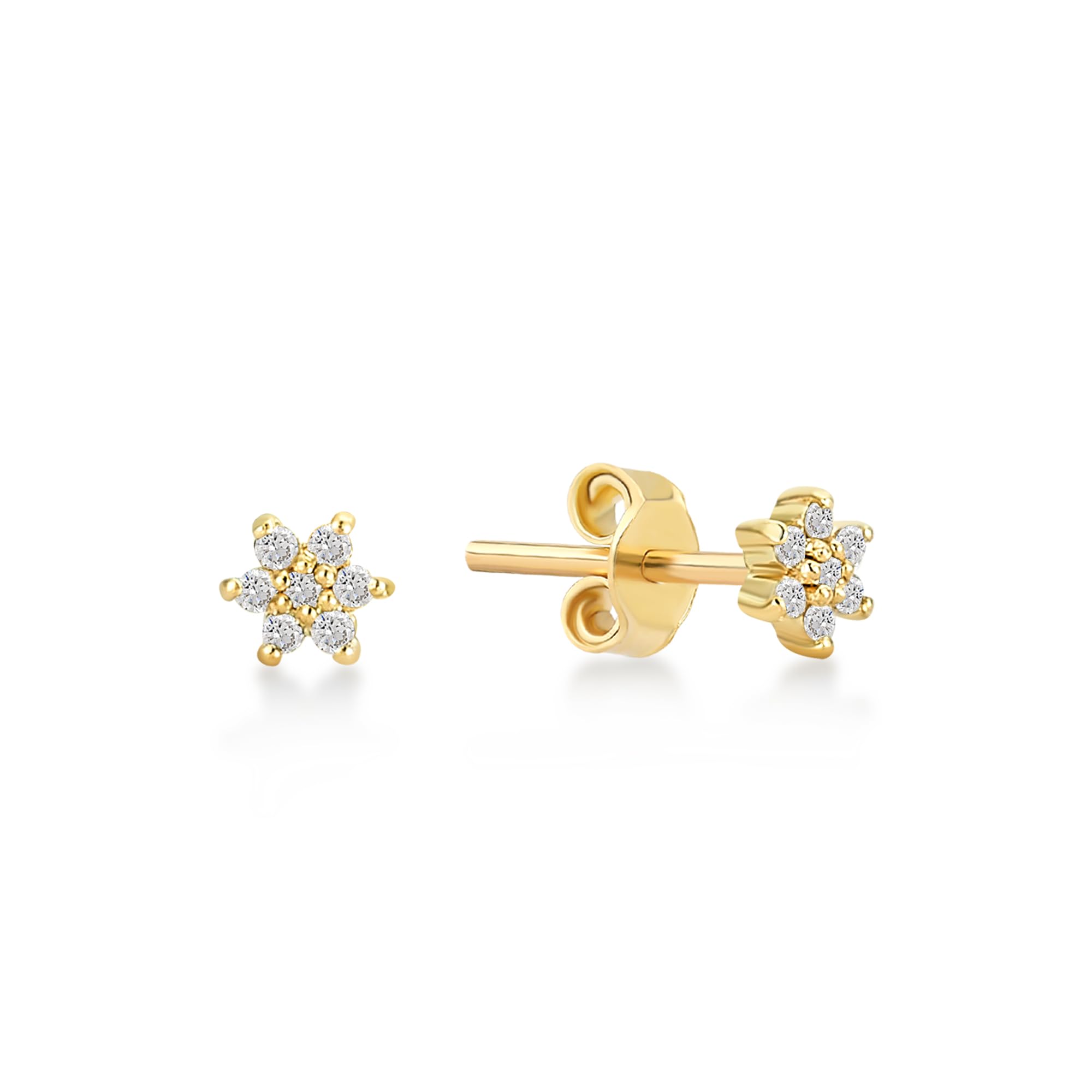 GELIN 14K Solid Gold Gold Natural Diamond Flower Cluster Stud Earrings for Women - Dainty 6-Stone Floral Pave Studs