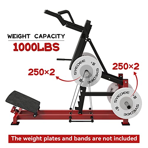 Syedee Hack Squat Machine With Band Pegs, V Squat Machine With Adjustable Footboard, Plate Loaded Lower Body Special Leg Machine Fit 2” Plate, 1000 Lbs Capacity Calf Raise Machine For Home Gym,Red #TOP1