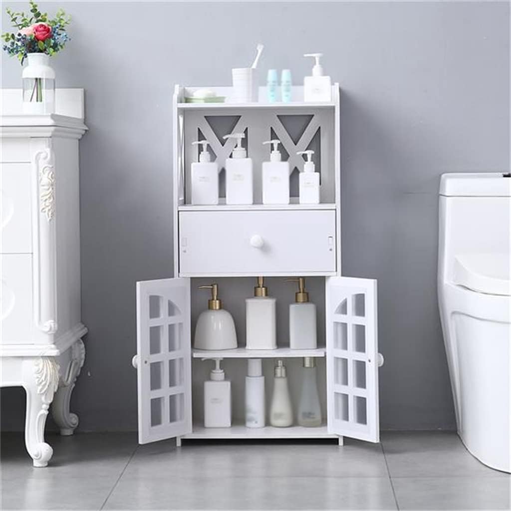Double Door Compartment with Drawer Shelf 90cm High PVC (41x25x90) cm Bathroom Cabinet (D (16 x 9.8 x 35.5))