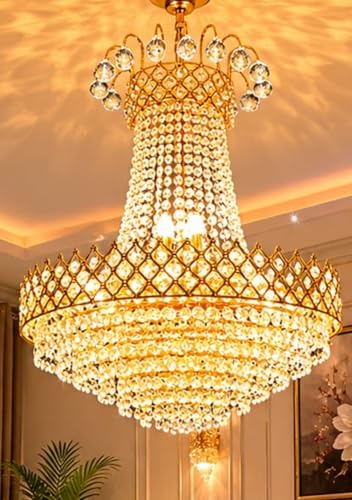 Image of Crystal Metal Chandelier Ceiling Lamp, Gold Clear