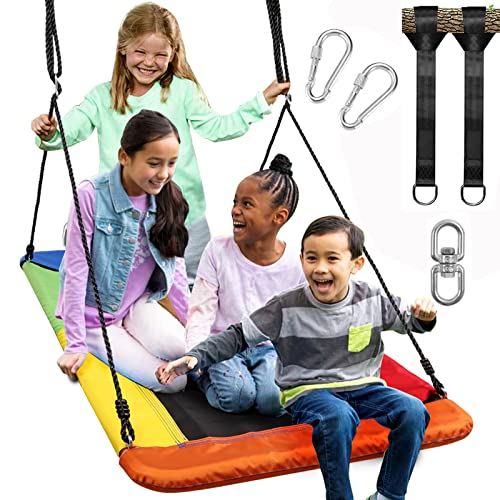 Odoland Giant 60" Platform Tree Swing for Kids and Adults - 700 Lbs Large Swingset with Steel Frame, Hanging Straps and Swivel - Big Backyard Outdoor Swings Set for Yard 60in Swing