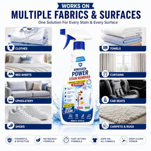 Image of All-Purpose Clothing Stain Cleaner Spray, No-Bleach Fabric Spot Remover for Coffee, Wine, Oil & Grease, Fast-Acting Laundry Cleaner for Daily Wear, Curtains, Upholstery & Car Seats