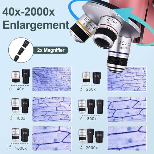 Image of Microscope for Kids & Adults,40X-2000X Magnification Microscope for Kids 8-12, with LED Fill Light & Phone Holder, Great for School Labs and Home Schooling
