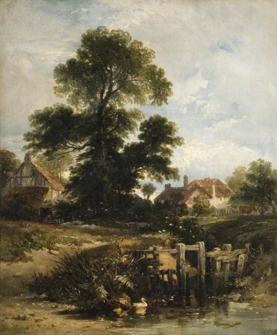 Impression d'art William Muller pour décorer le salon avec un tableau paysage de cottages