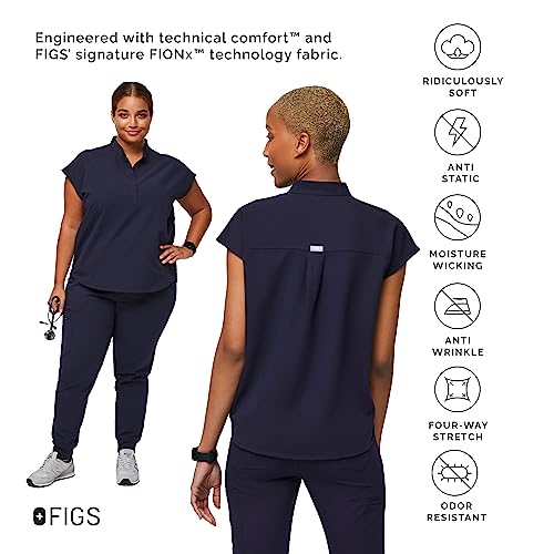 FIGS Rafaela Oversized Scrub Top for Women — Navy Blue, L