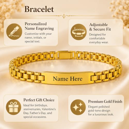 Image of Personalized Bracelet For Men - Adjustable Name Engraved Stainless Steel Bracelet Custom Gift for Him