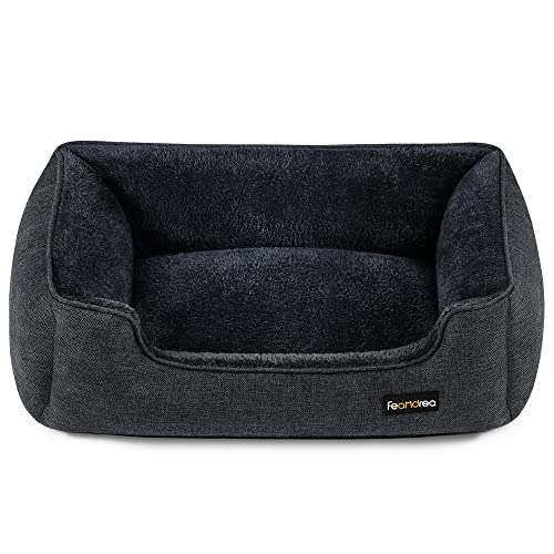 Feandrea Cama para Perros, Sofá de Lino para Mascotas, Bordes Elevados, Fondo Antideslizante, Funda Extraíble para Lavado, Tamaño L para Perros Medianos, 90 x 75 x 25 cm, Gris Oscuro PGW011G01