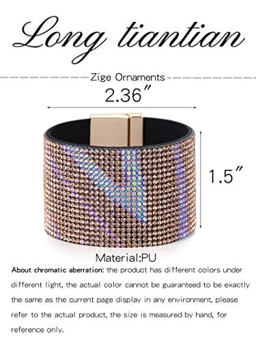 Long Tiantian Bohemian Bangle Leather Bracelet For Women Rhinestone Bangle Bracelet For Teen Girls Wide Edge Bracelet Leather Wrap Cuff Bracelet(Rose Gold) #TOP5