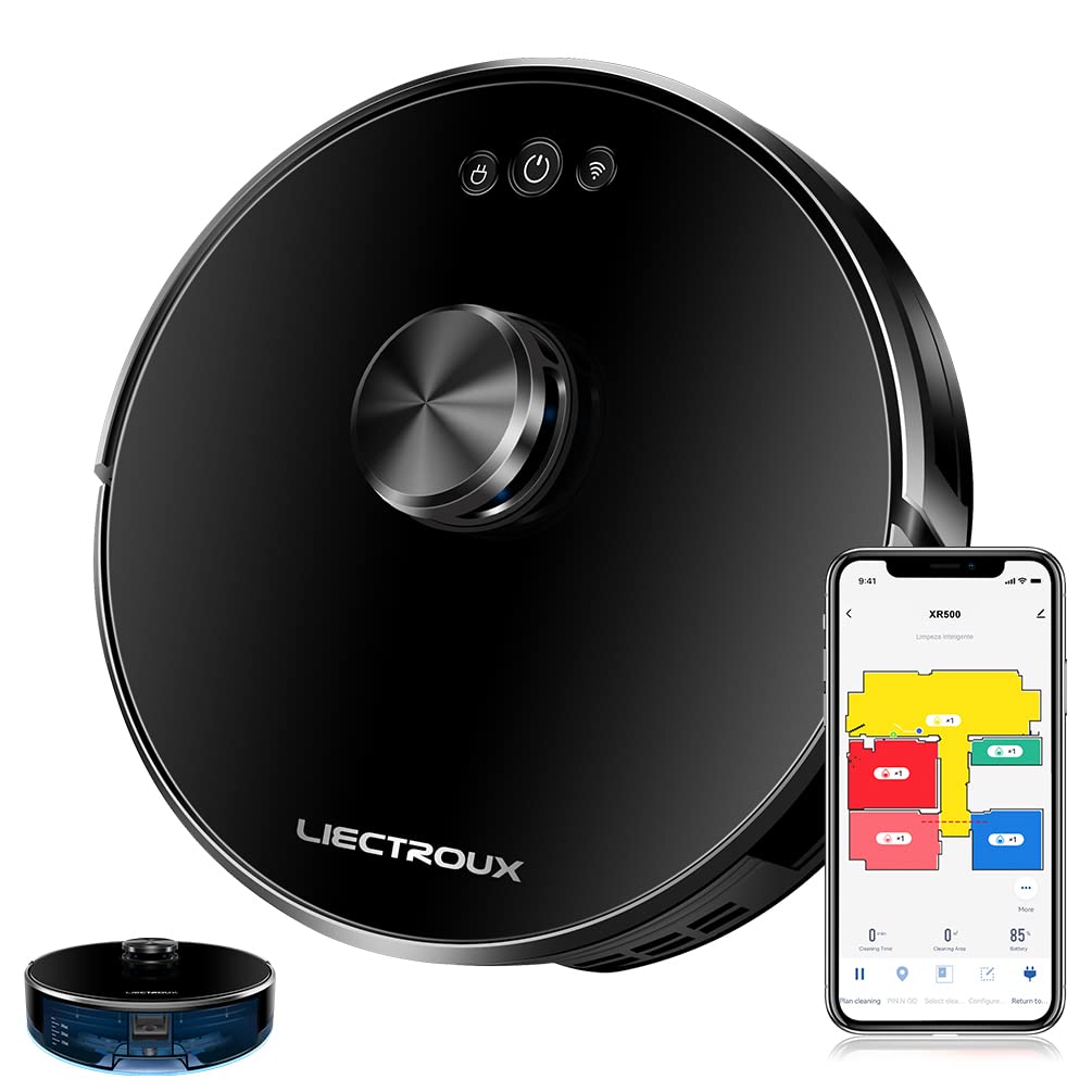 LIECTROUX XR500 Lidar Robot Vacuum Cleaner, Laser Navigation & Mapping, Sweep and Wet Mopping, WiFi App Control, Multi-floor Maps Storage, Customized Cleaning, for Carpets and Hard Floors