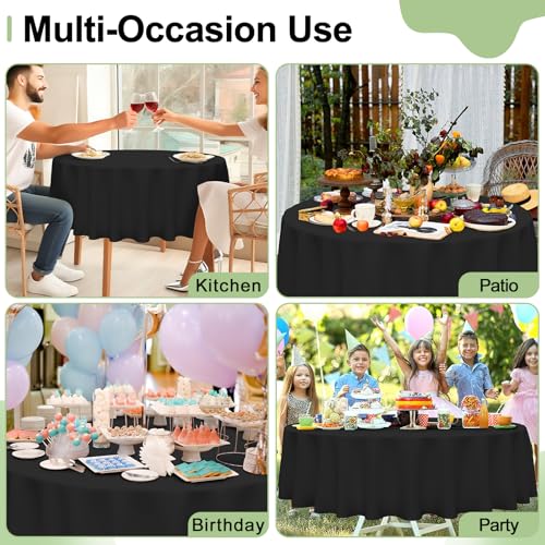 Image of misaya 4 Packs Disposable Plastic Table Cloth, 84 inch Round Waterproof Tablecloth, Leakproof & Sturdy Decorative Table Covers for Picnic, Party, Outdoor and Back to School, Black