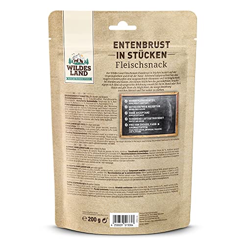 Wildes Land - Entenbrust in Stücken - 8 x 200 g - Hundesnack - Hundefutter - Getreidefrei