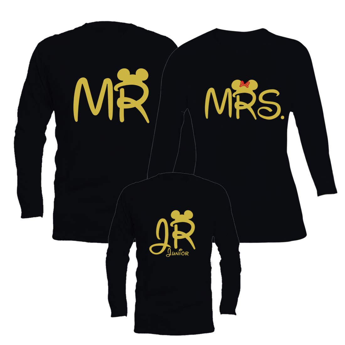 RAINBOWTEESMr. Mrs. Junior Boy or Girl Full Sleeve Tshirts-Set of 3 for Father Mother and Kid