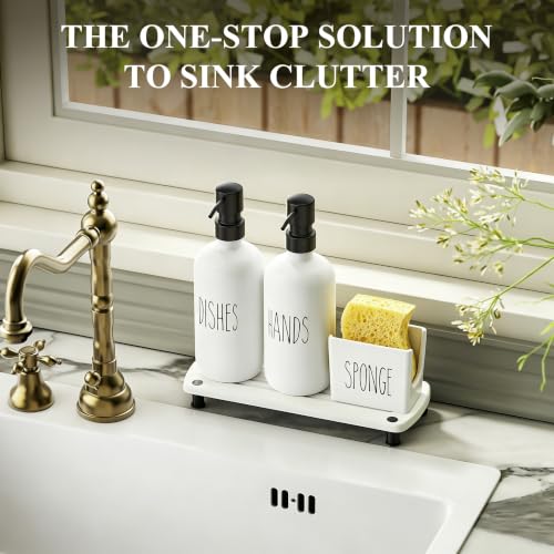 Image of Cisily Kitchen Soap Dispenser Set Comes with Ceramics Sponge Holder, Gold Pumps, and Instant Dry Tray, Hand and Dish Soap Dispenser Set (4, Black + White + Sponge Holder)