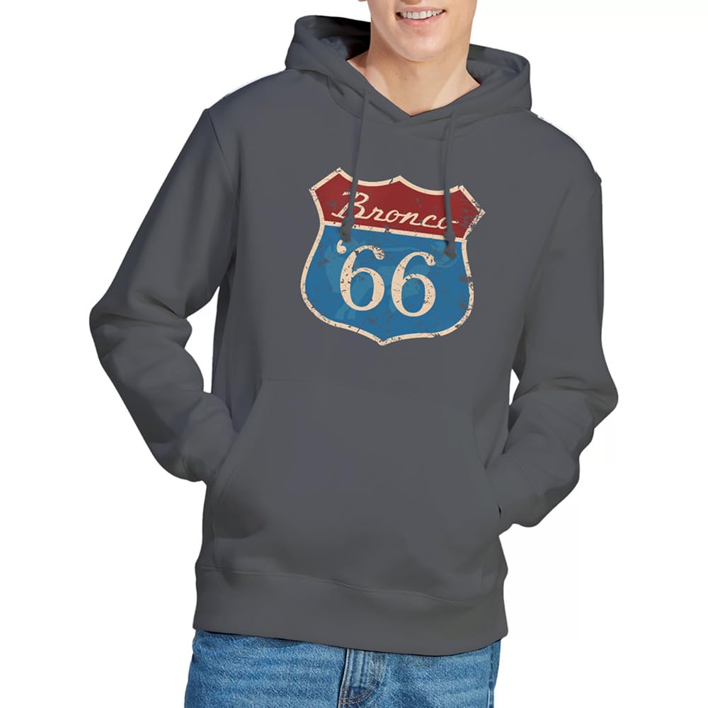 Ford Men' Grey Bronco Route 66 Bronco Hoodie Charcoal in Size S, Sports Direct
