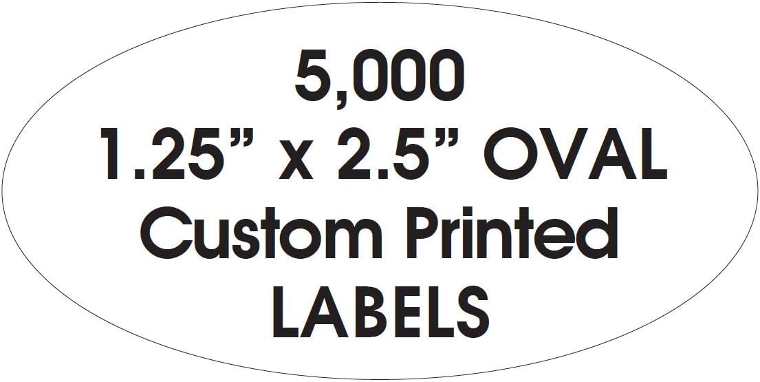 Custom Printed Oval Labels, 1.25” x 2.5”, One Ink Color. Quality Brand Product Paper Stickers - (Made in The USA) (5000)