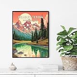 Grand Teton National Park Poster Art Print Retro Mountain Lake Wall Art Poster Vintage Decor Nature Landscape Picture For Bedroom Office Home (Grand Teton, 11x14 inches (Unframed))